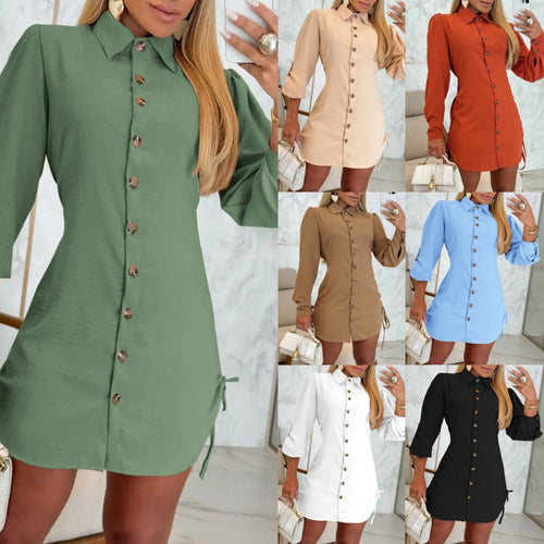 Shirt dress for women with ruffled details and practical tie belts Amarae