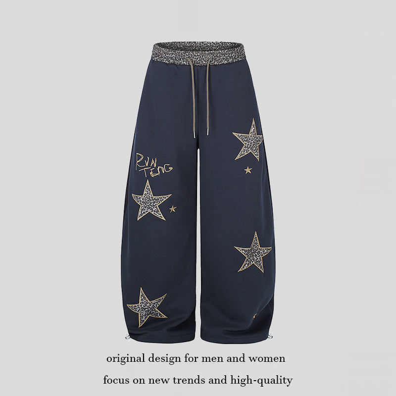 Women's Extra Wide Palazzo Sweatpants with Leo Waist, Star Appliqués and Drawstring Amarae