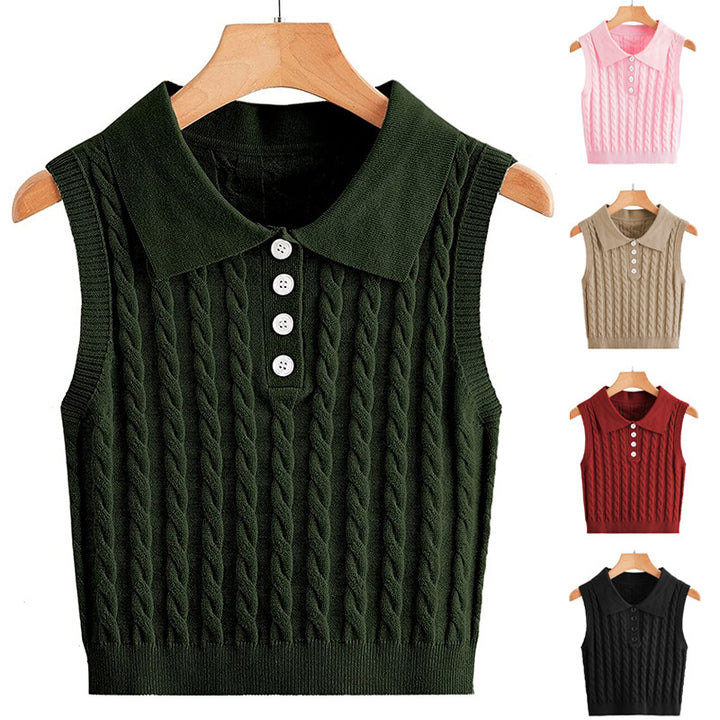 Woman knitted tank top with collar and button details Lune London