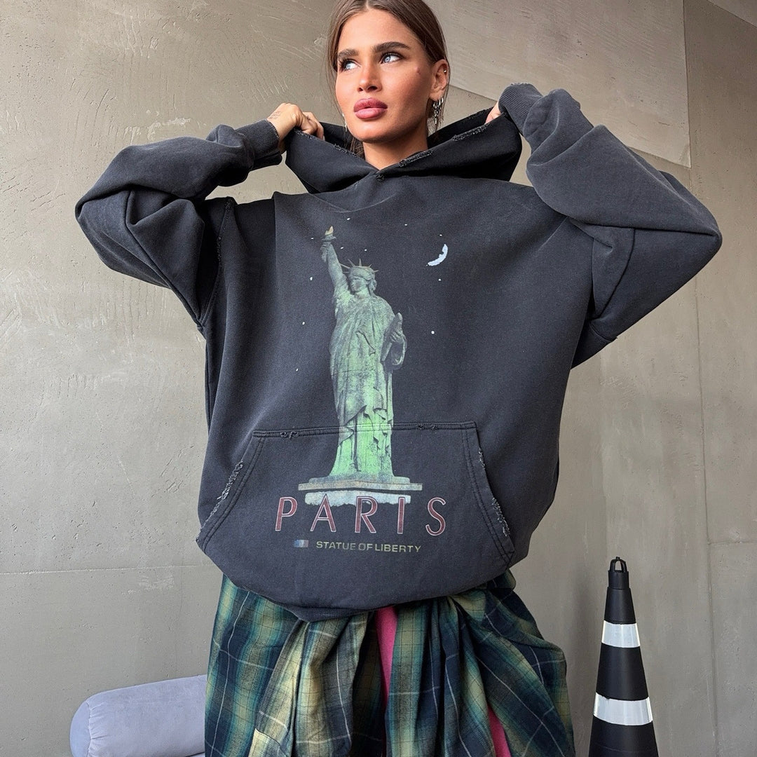 Oversized women's hoodie with artistic print Lune London