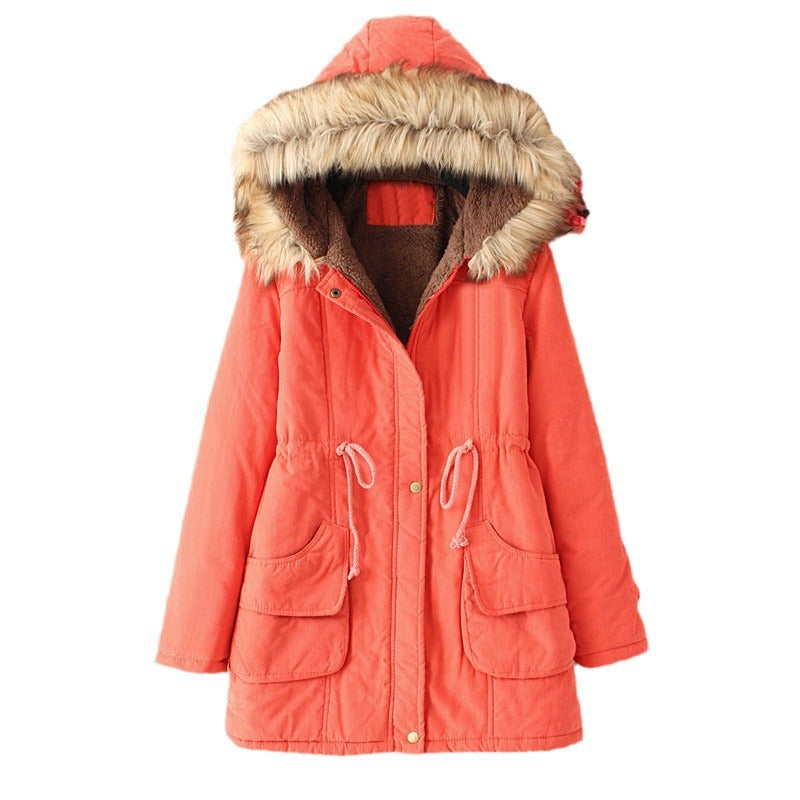 Ladies quilted transition jacket with faux fur collar and practical pockets Lune London