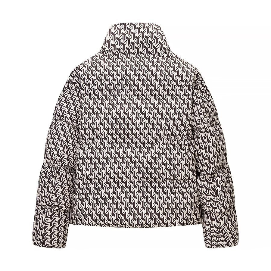 Women's Oversize Quilted Winter Jacket with High Stand-up Collar and Geometric All-over Pattern Amarae
