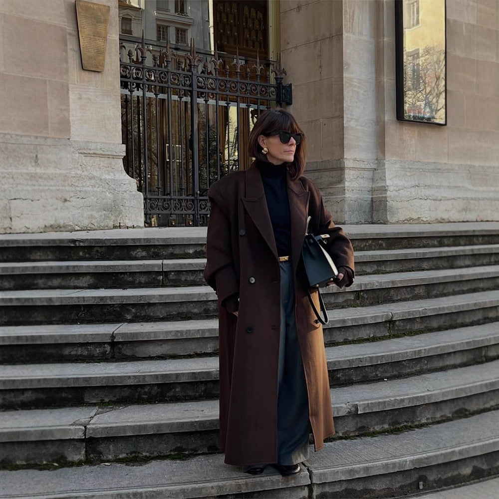 Ladies Oversize Wool Blend Coat with Extended Cocoon Cut and Double Breasted Amarae