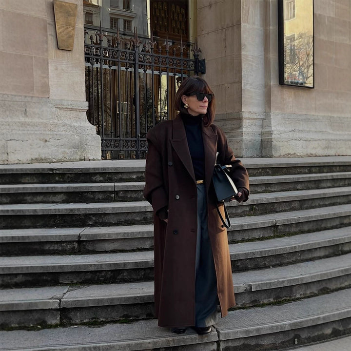 Ladies Oversize Wool Blend Coat with Extended Cocoon Cut and Double Breasted Amarae