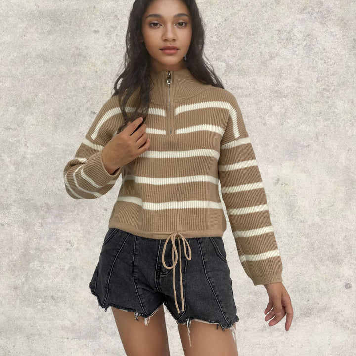 Pull en tricot pour femmes avec col zippé et coupe ajustée Chic & Stil