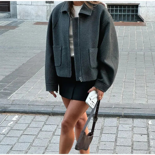 Women Oversized Urban Wool Jacket with Practical Pockets Amarae