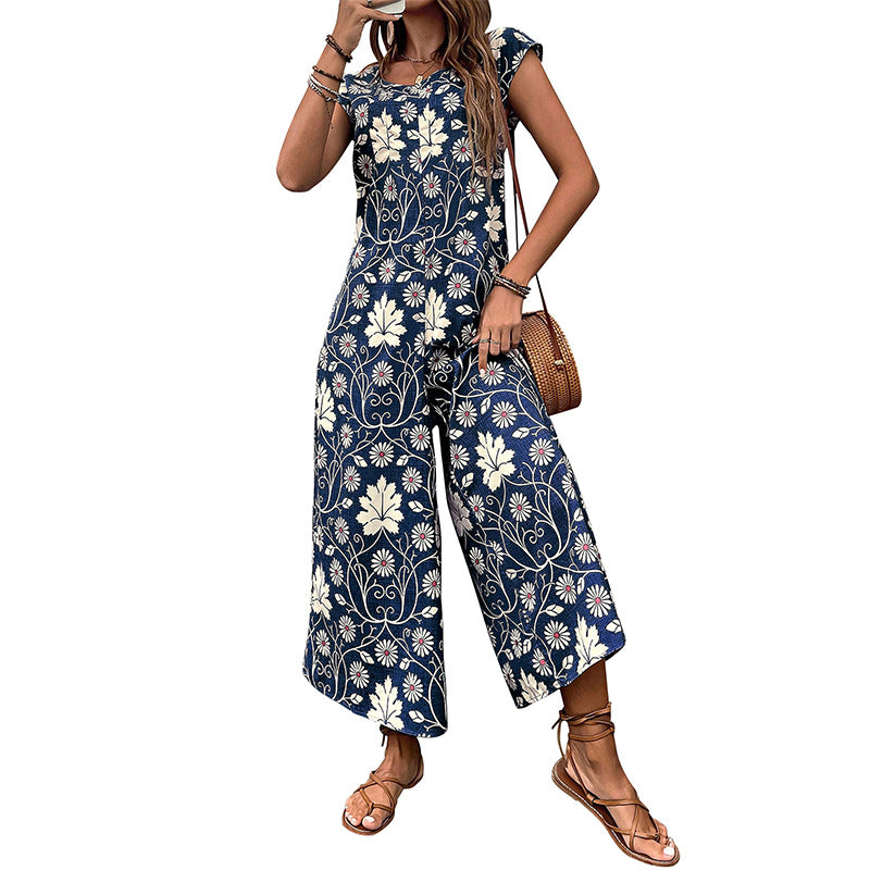 Women Floral Print Wide Leg Jumpsuit Lune London