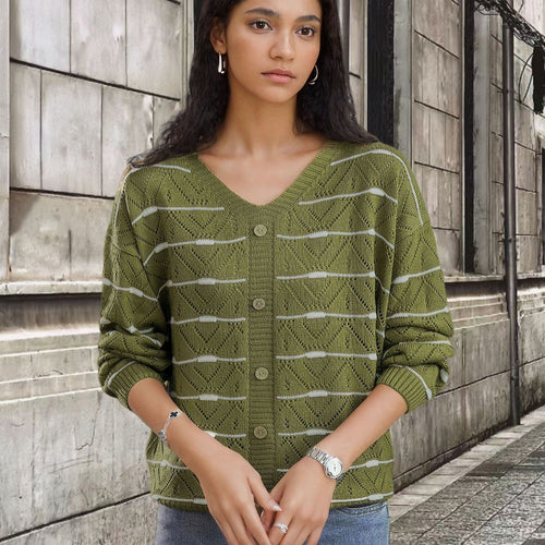 Knit jacket for women with an elegant V-neck and a fine Amarae pattern