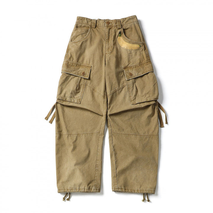 Unisex locker cut cargo pants with banana appliqué, large patch pockets and adjustable hem Amarae