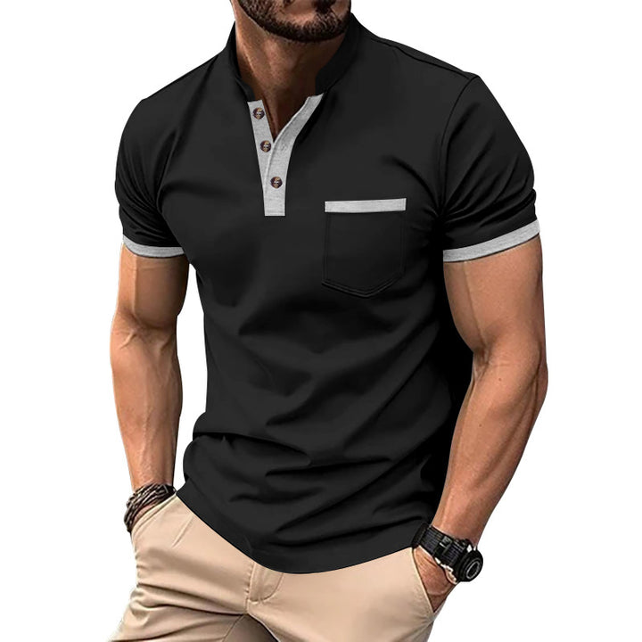 Men's short sleeve Henley shirt with an additional modern design and a chest pocket Lune London