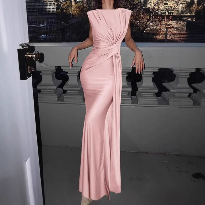 Ladies Elegant Maxi Wrap Dress with Chic Side Ruffle Detail and Style