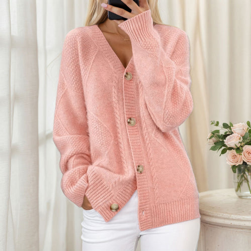 Knit jacket for women with braided pattern and elegant button detail Amarae
