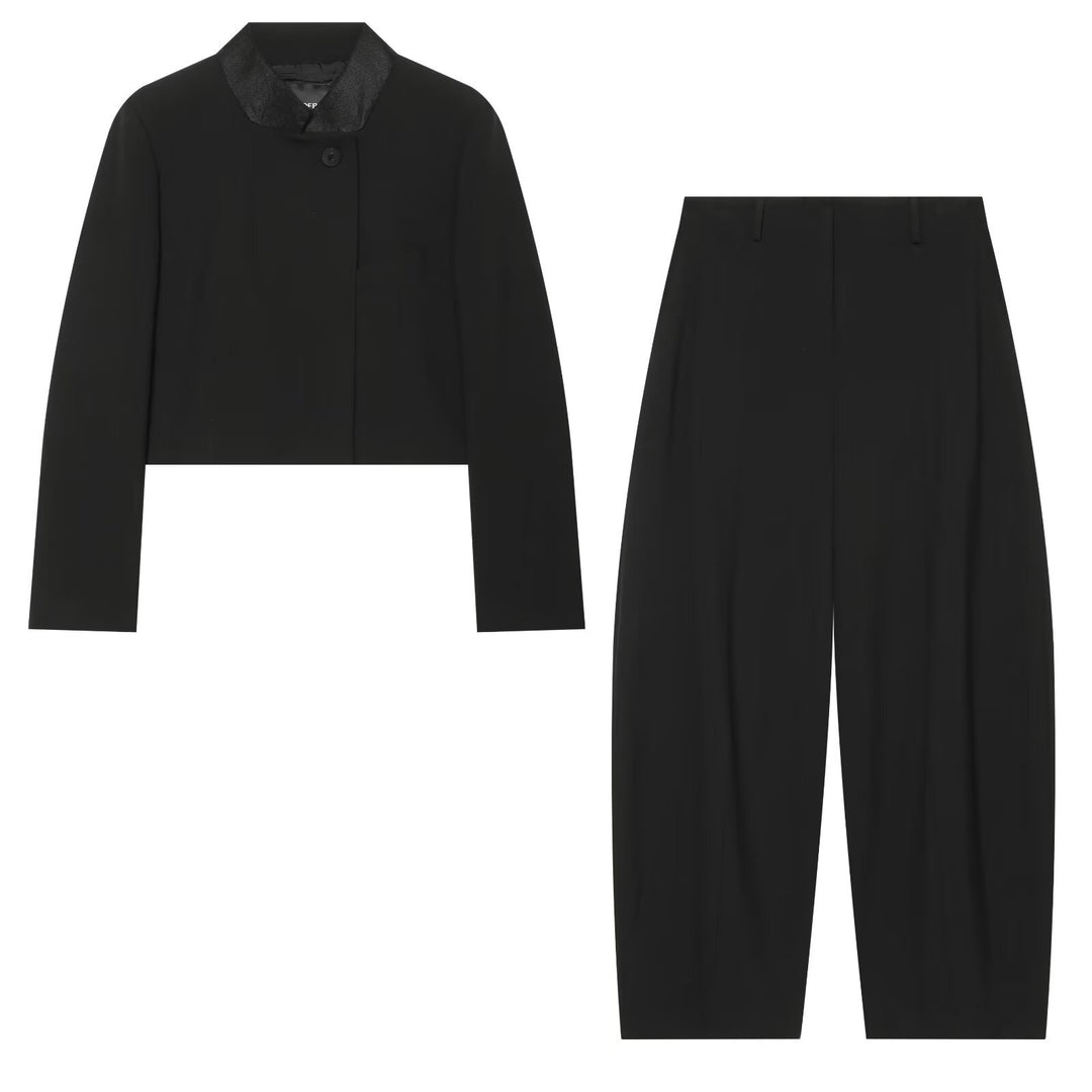 Women's High-Waisted Palazzo Fabric Trousers with Pleats and Slightly Cropped Hem Amarae