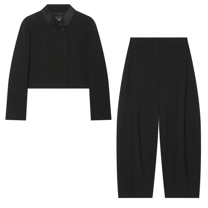 Women's High-Waisted Palazzo Fabric Trousers with Pleats and Slightly Cropped Hem Amarae