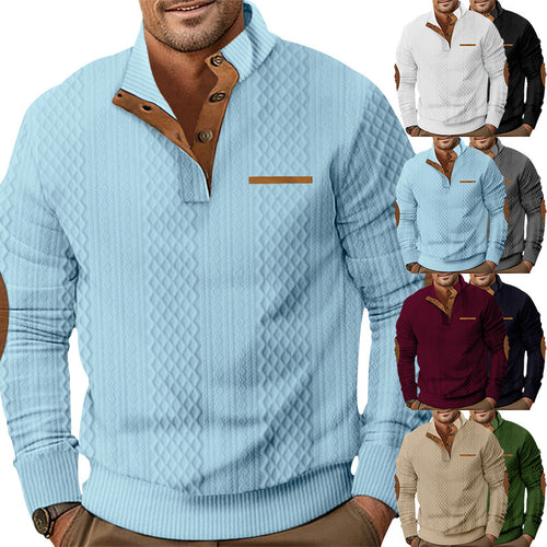 Knit sweater for men with classic button placket and leather details Amarae