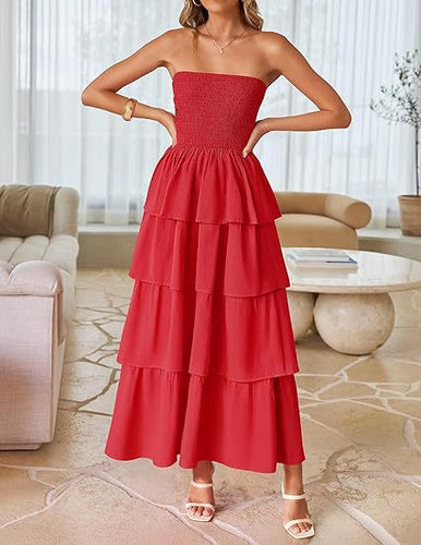 Maxi dress for women with a romantic ruffle design and a belt at the waist Amarae