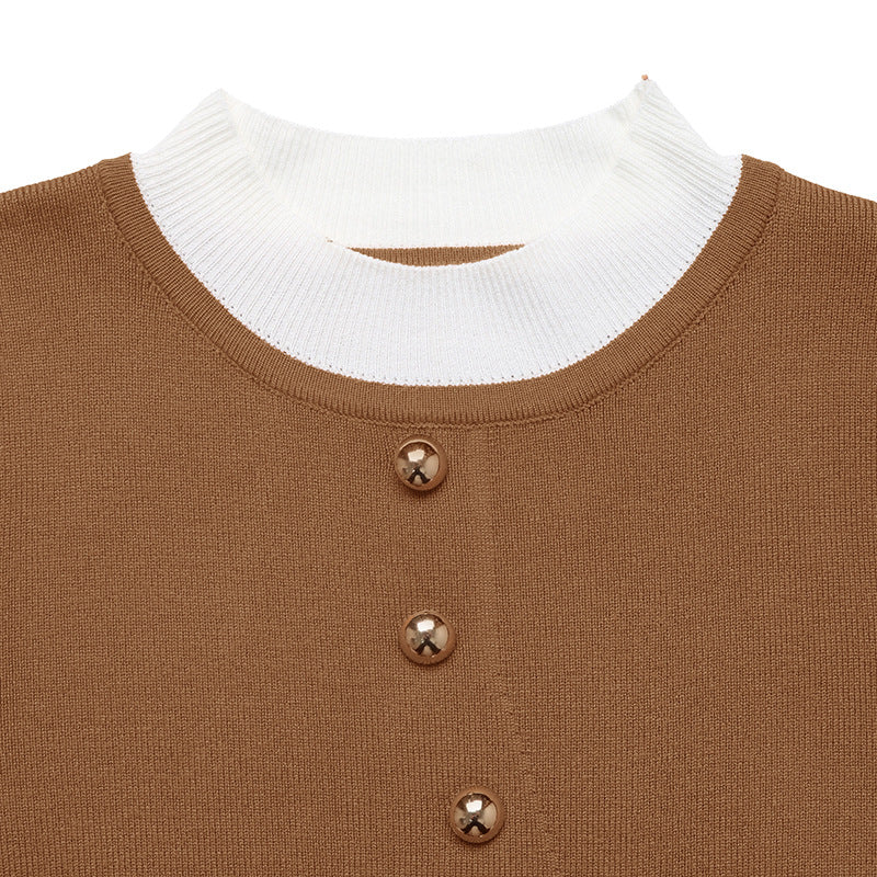 Women Elegant knitted top with contrasting shirt collar Lune London