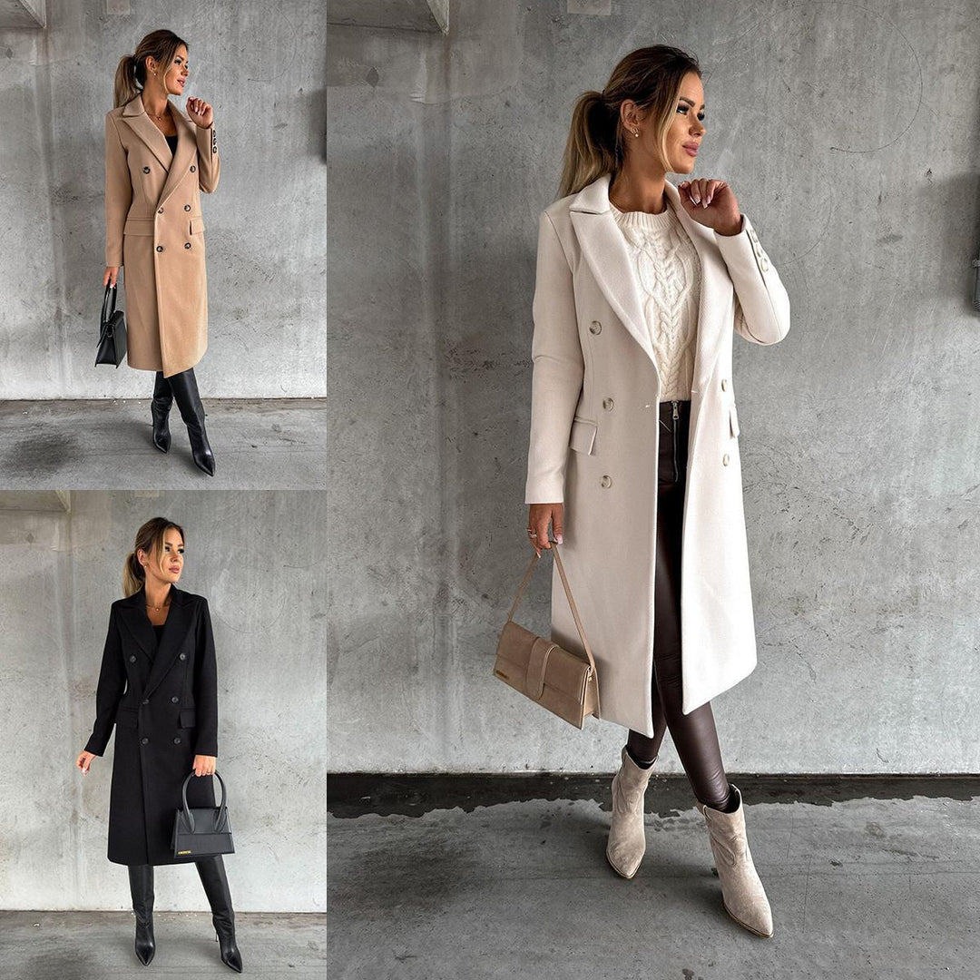 Elegant double-breasted coat for women in structured fabric with adjustable belt Lune London