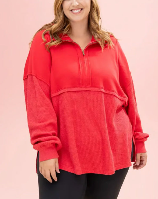 Women's knitted sweater with pattern, half-zip, and wide sleeves Lune London