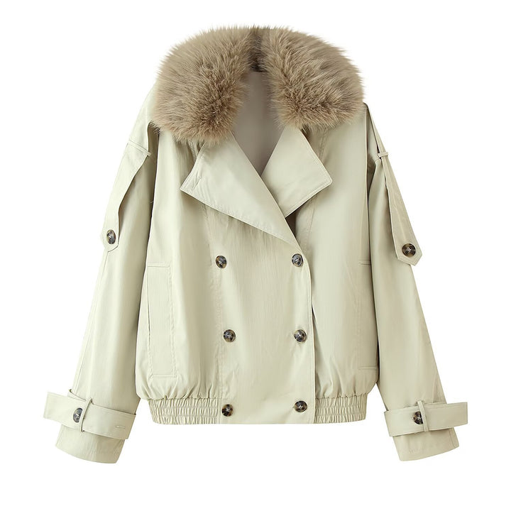 Trendy women's transitional jacket with removable fur collar Lune London