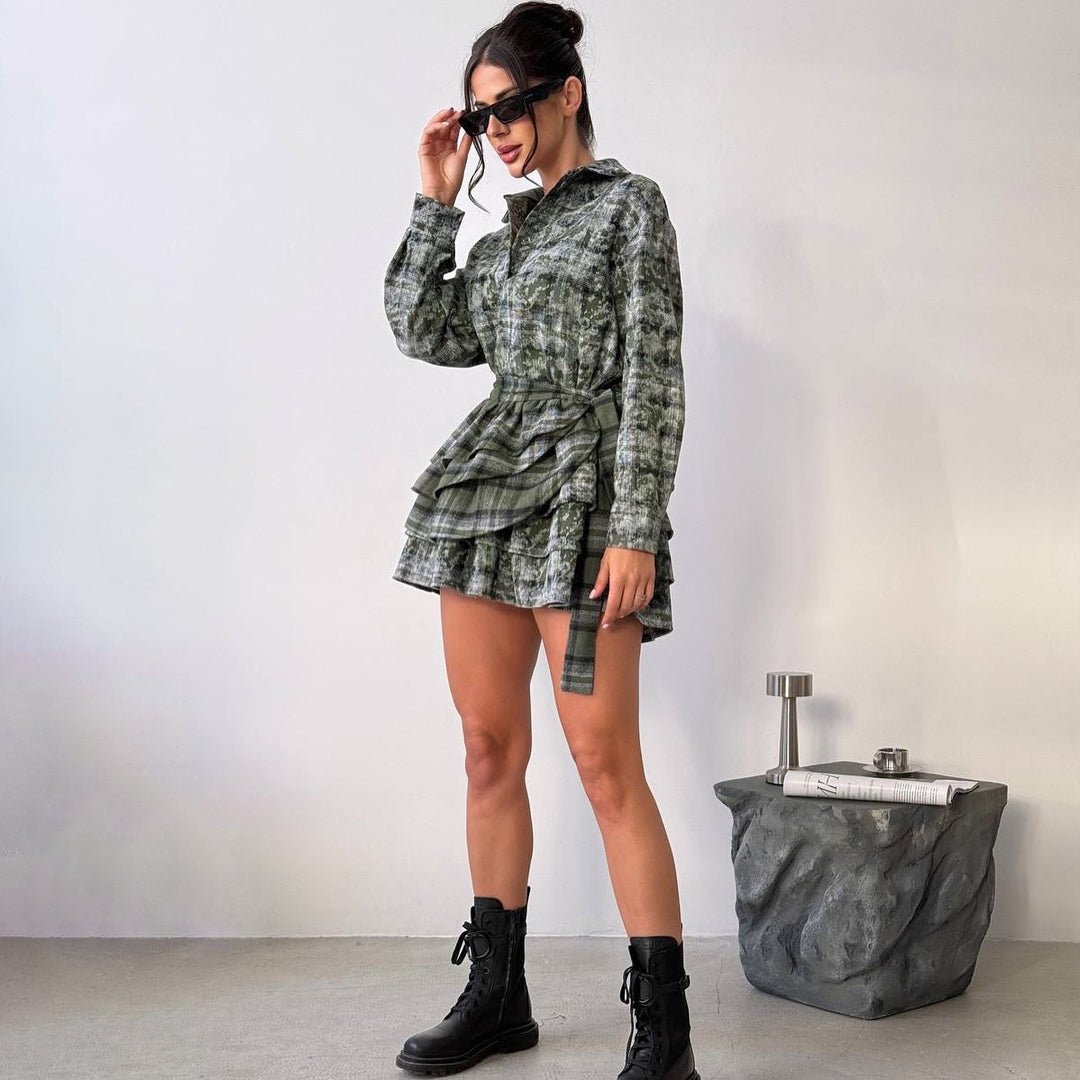 Shirt dress for ladies with adjustable waist belt and fresh checked pattern Lune London
