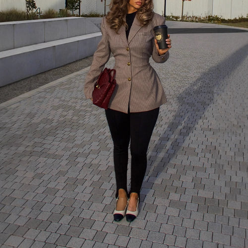 Checkered blazer jacket for women with a fitted cut Amarae