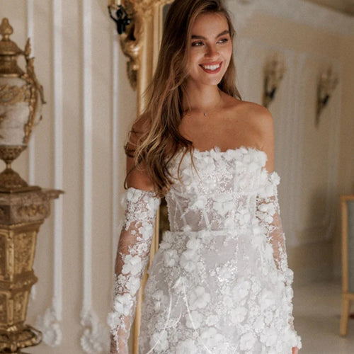 Women's wedding dress with seductive floral design and transparent sleeves Amarae