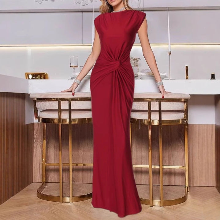 Ladies Elegant Maxi Wrap Dress with Chic Side Ruffle Detail and Style