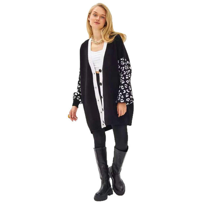 Thick knit jacket for women with contrasting sleeves and button details Lune London