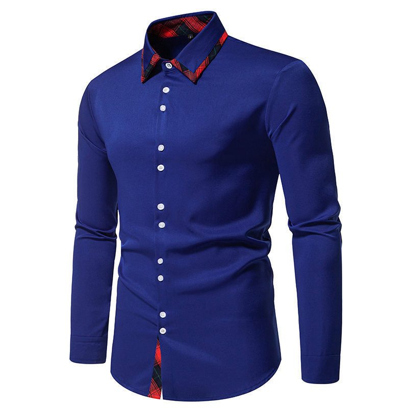 Elegant long-sleeve shirt for men with checkered collar details Lune London