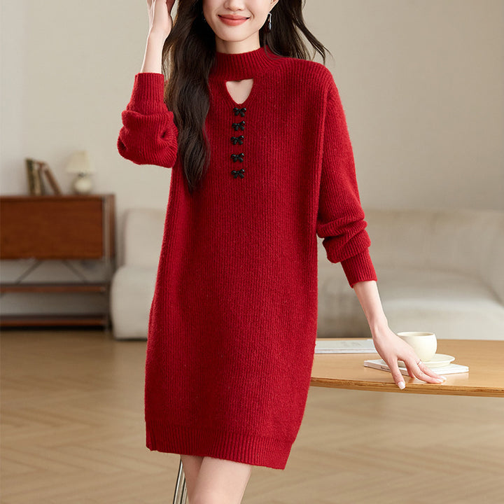 Robe tricotée pour femmes avec encolure décorative et coupe confortable Chic & Stil
