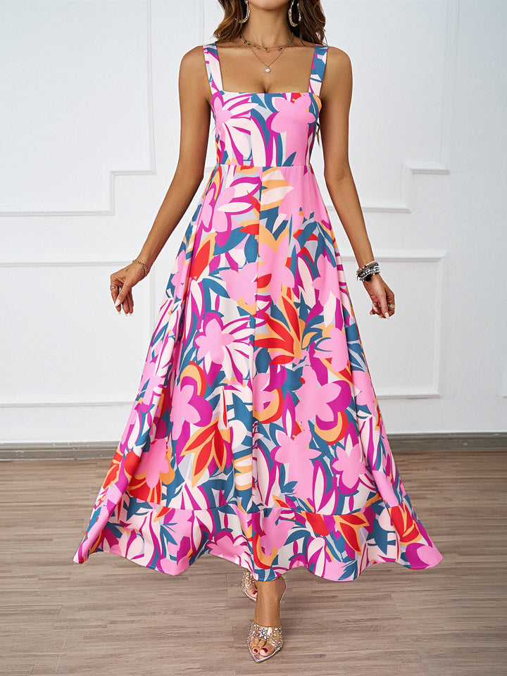 Ladies maxi dress with modern floral design and flattering silhouette Lune London