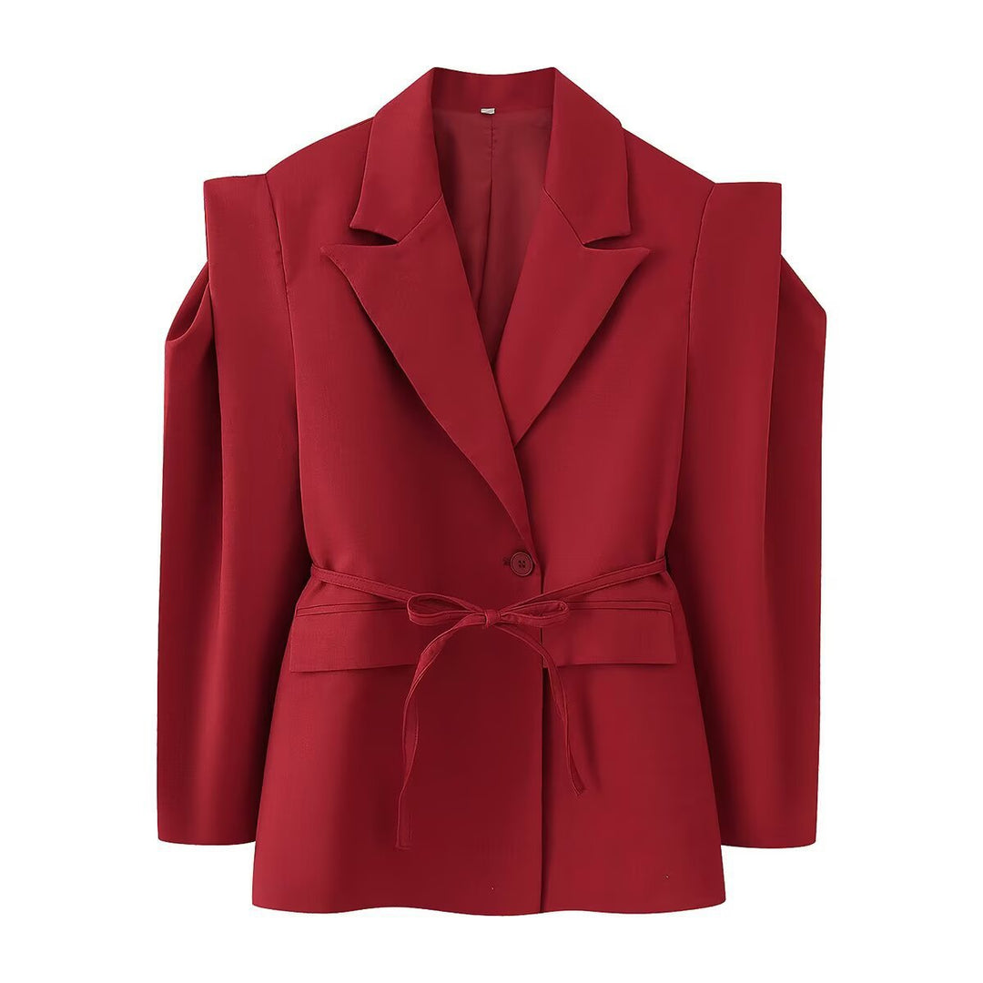 Ladies elegant blazer with tie belt and structured sleeves Lune London