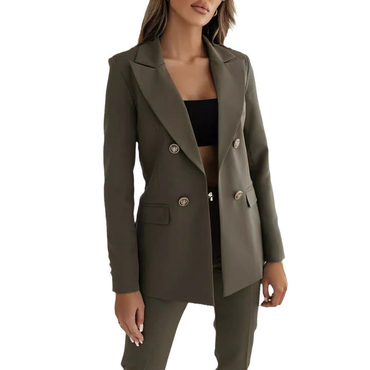Elegant double-breasted blazer for women with gold buttons Lune London