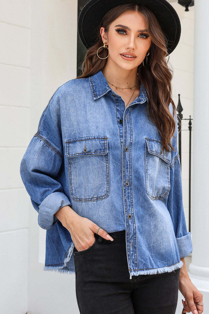 Casual oversized denim shirt for women with patch pockets Lune London