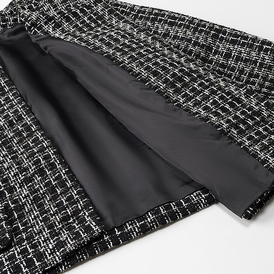 Ladies elegant short jacket in a trendy tweed style with gold button details Lune London
