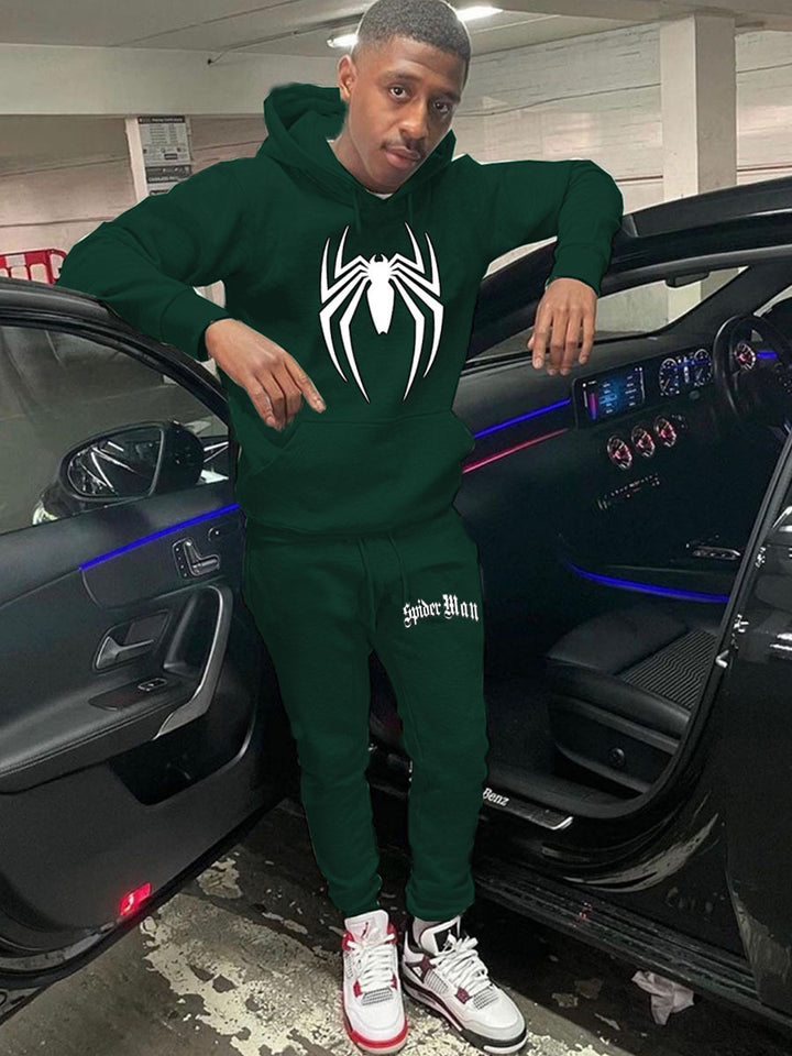 Men's sporty hoodie set and jogger pants with striking spider pattern Lune London