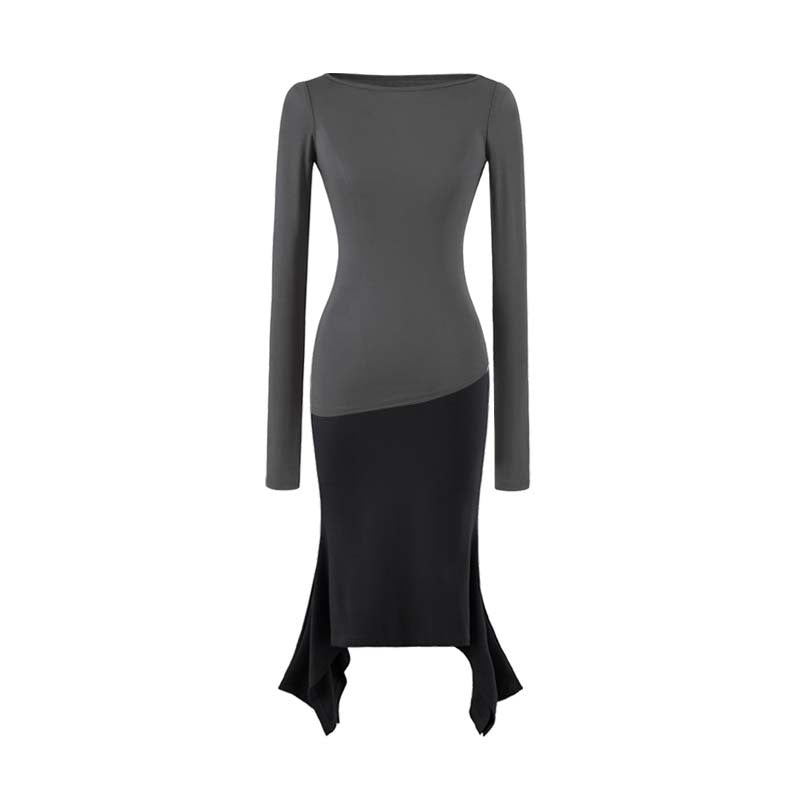 Women Figure-Hugging Midi Dress with Asymmetrical Hem and Panel Design Amarae