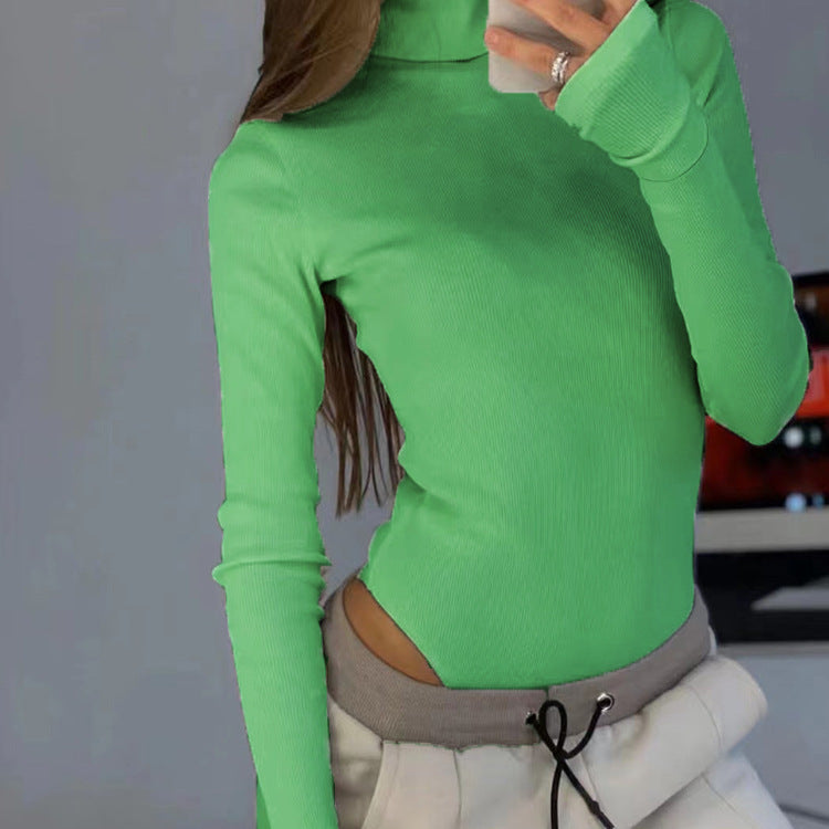 Women turtleneck top with long sleeves in fine ribbed texture Lune London