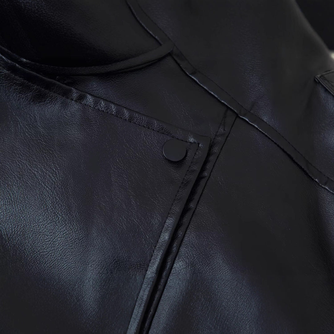 Trendy faux leather jacket for women with structured collar Lune London