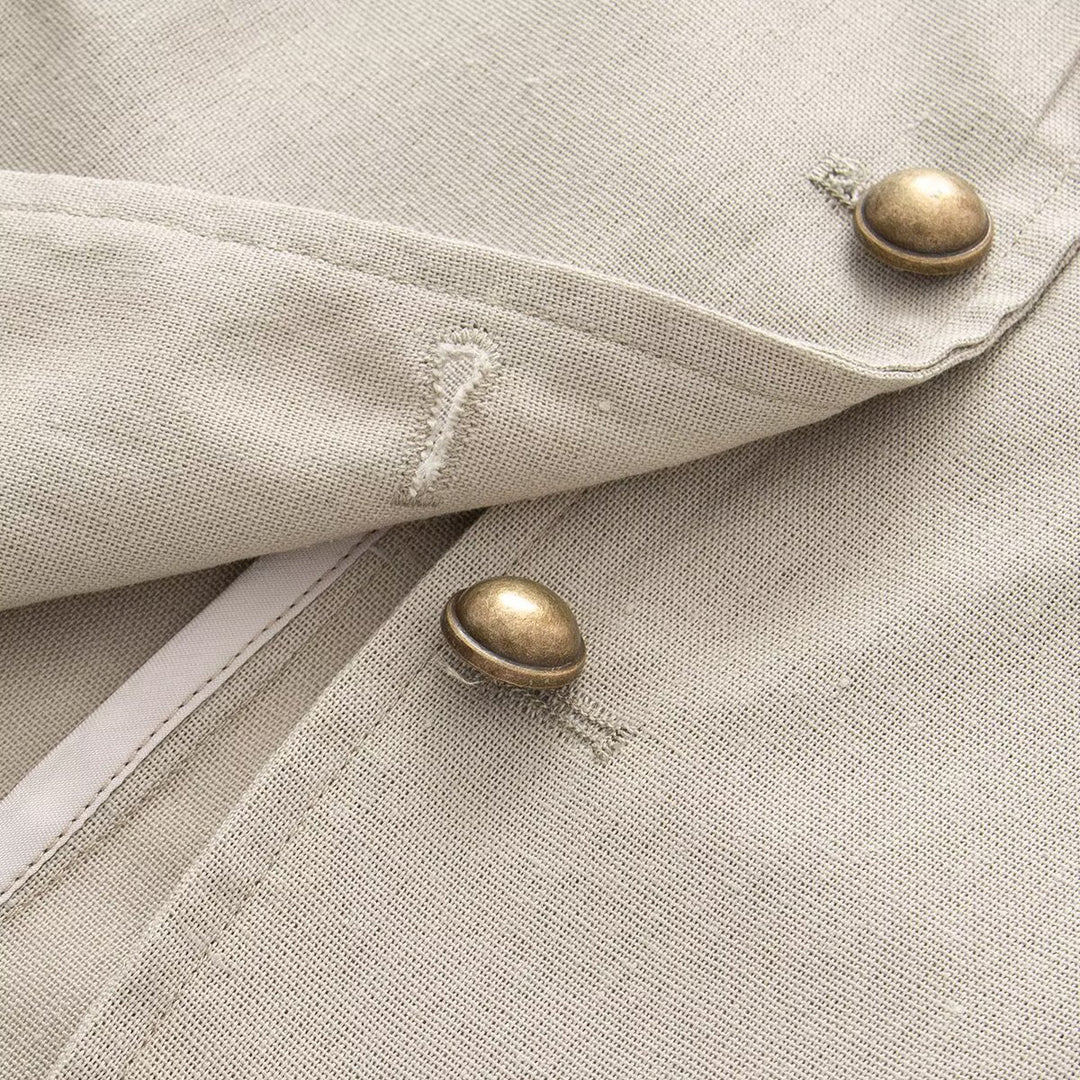 Women Tailored Stand Collar Blazer with Decorative Metal Buttons Amarae