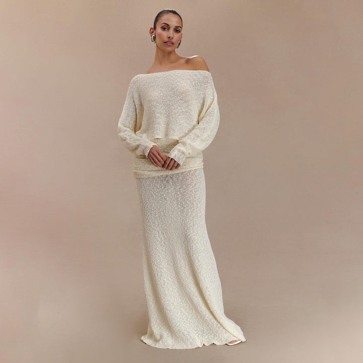 Elegant set for women composed of a cropped top and a maxi skirt with ruffle details Lune London