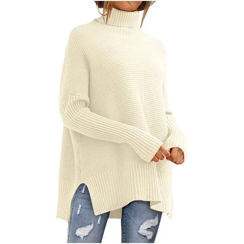 Pull Turtleneck Large Femme avec Structure à Côtes Fines et Coupe Asymétrique Chic & Stil