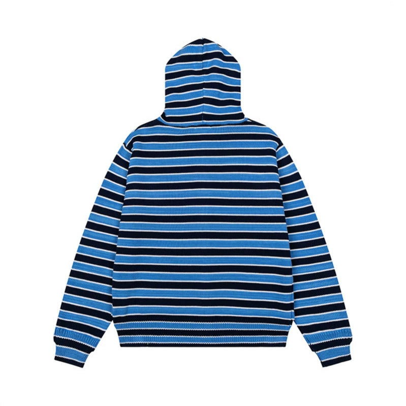 Women's Striped Hooded Cardigan with Full Zip and Pockets Amarae