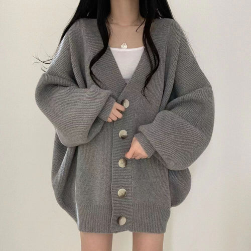 Ladies comfortable oversized knit cardigan with large buttons Amarae