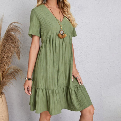 Amarae V neck ruffled fluid dress for women