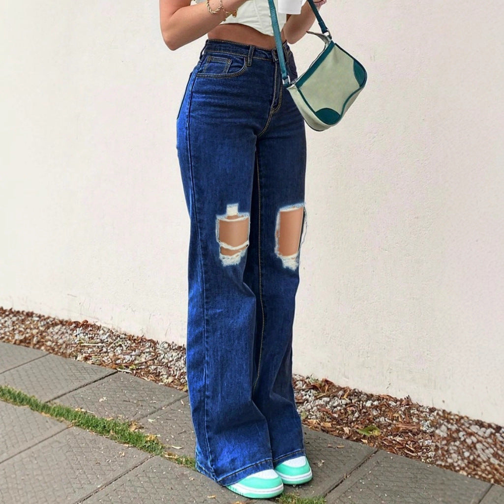 Ladies High-Waist Flared Jeans in Retro Bootcut with Knee-High Cut-Outs and Five-Pocket Design Amarae