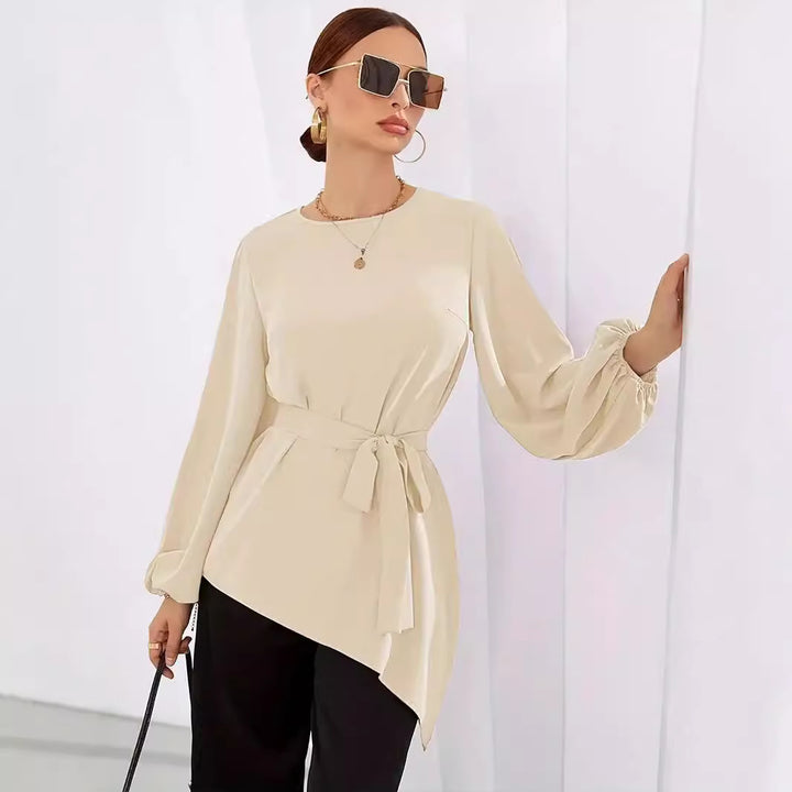 Ladies elegant top with asymmetric hem and shaping Lune London