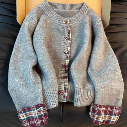 Cardigan Cozy Femme avec Motif À Carreaux Chic & Stil