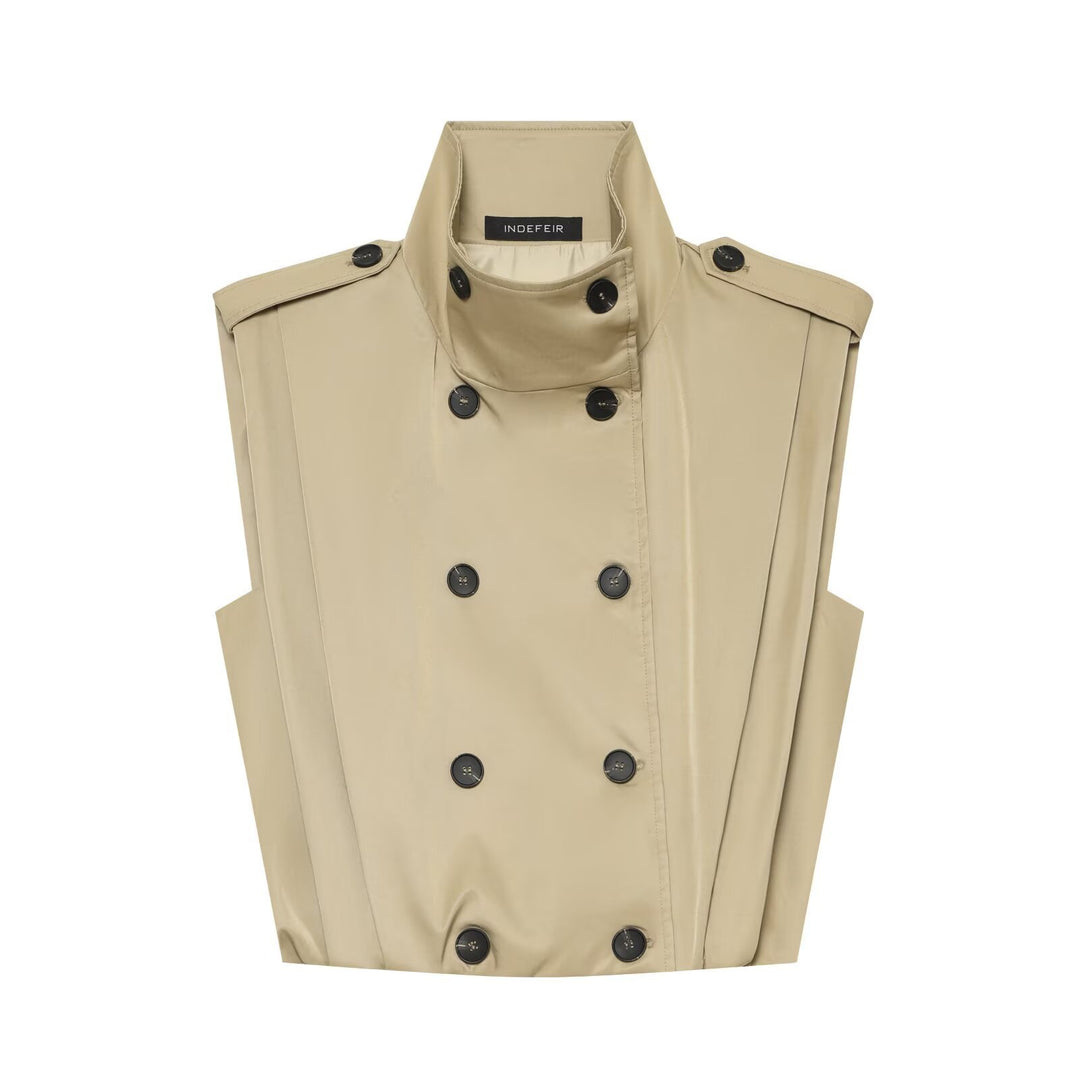 Women Sleeveless Trench Vest with Double Breasted and Stand Collar Amarae